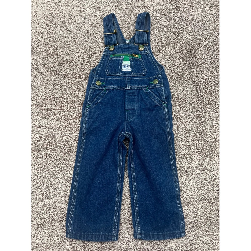 Liberty Overalls Kids Size 2 Denim Bib Green Zipper Workwear Farmhouse